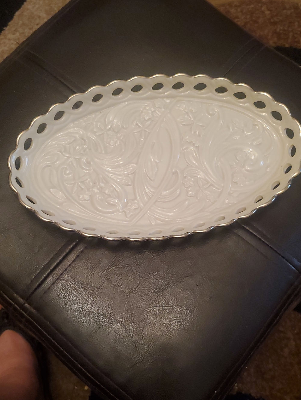 Lenox White Ceramic Oval Vanity Tray with gold Trim